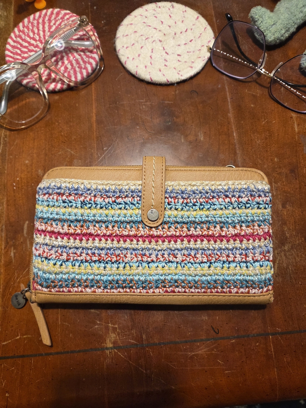The Sak Multicolor Woven Zip Wallet with Tan Trim